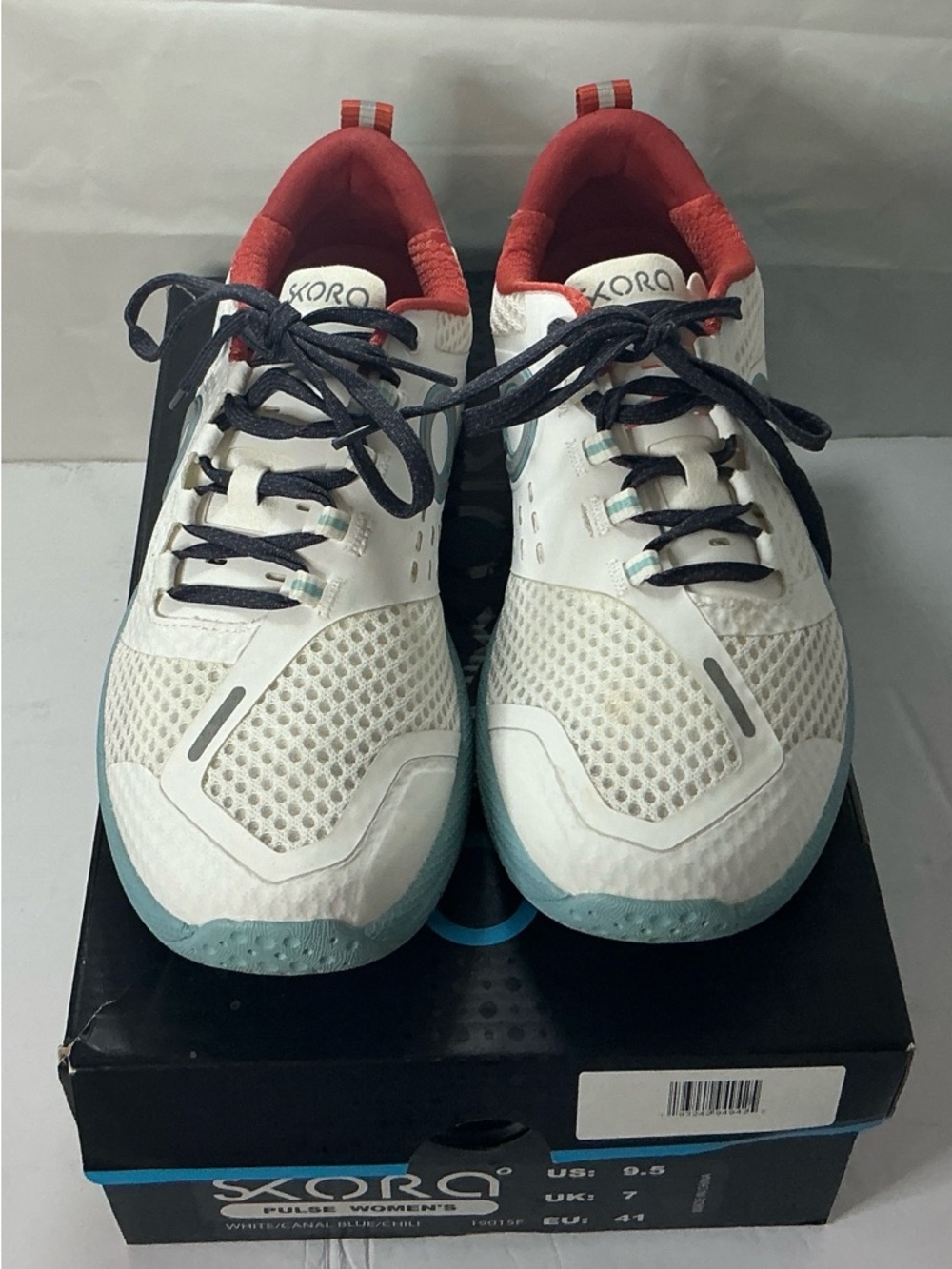 Skora Women's White Athletic Sneakers with Red and Teal Accents